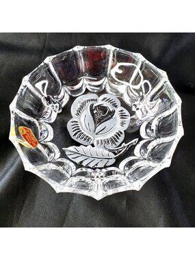 VTG Imperlux West Germany 24% Lead Crystal Bowl Footed Rose Scalloped Edge 6"